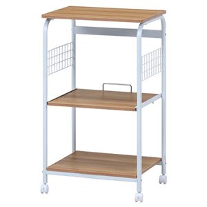レンジワゴン/キッチン収納 【ホワイト×ナチュラル】 幅515×奥行410×高さ895mm キャスター付き スチール 【組立品】【代引不可】