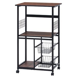 レンジワゴン/キッチン収納 【ブラック×ブラウン】 幅600mm キャスター付き スチール 【組立品】【代引不可】