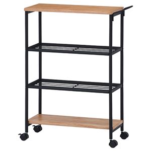 サイドチェスト/キッチン収納 【4段 ナチュラル】 幅640mm キャスター付き スチール 〔リビング 書斎 台所〕 【組立品】【代引不可】