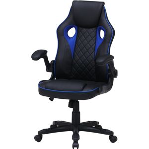 ゲーミングチェア レーシングチェア 約幅65.5cm ブラック×ブルー スチール 肘付き リビング ダイニング 在宅ワーク テレワーク