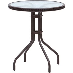 ガラステーブル 約幅60cm ブラウン 屋外用 鉄 強化ガラス ガーデンテーブル 組立品 ベランダ バルコニー ウッドデッキ