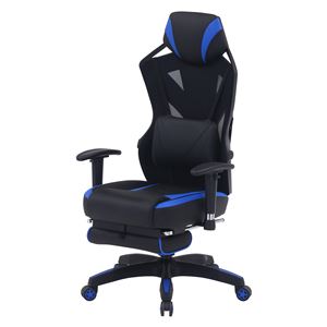 メッシュ ゲーミングチェア レーシングチェア 約幅68.5cm ブルー フットレスト付 スチール 肘付き リビング 在宅ワーク 組立品