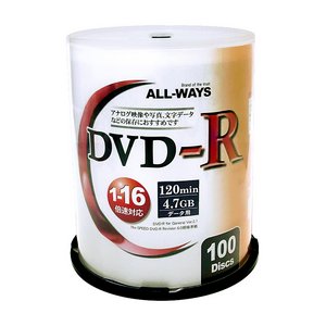 ALL-WAY　DVD-R16倍速100枚スピンドル 　　ALDR47-16X100PW 商品写真