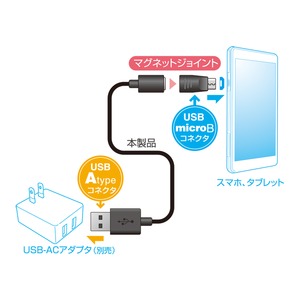 ミヨシ (MCO) マグネットジョイント式microUSBケーブル　USB-MG210/BK 商品写真3