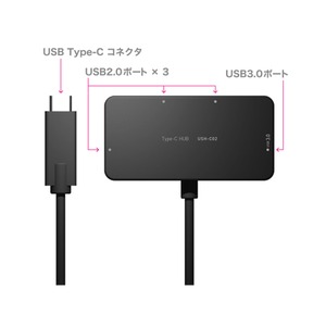 ミヨシ (MCO) USB-C対応 4ポートUSBハブ ケーブル一体型タイプ USH-C02/BK ブラック 商品写真2