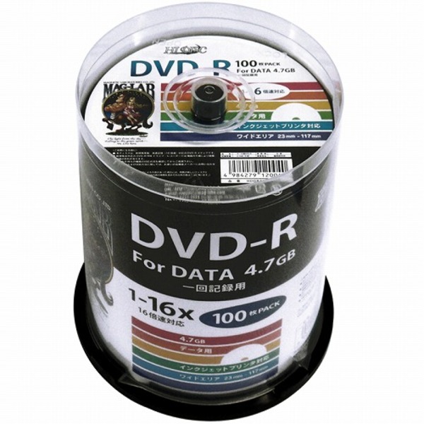 HIDISC(磁気研究所) データ用 DVD-R 16倍速 100枚 ワイドプリンタブル HDDR47JNP100-5P 【5個セット】