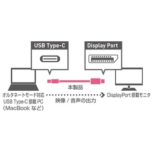 ミヨシ(MCO)　Type-C-DisplayPortケーブル 2m ブラック USB-CDP2/BK 商品写真2