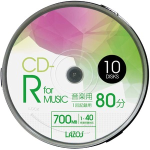 LAZOS CD-Rメディア音楽用 40倍速 10枚スピンドル40個セット L-MCD10P-40P