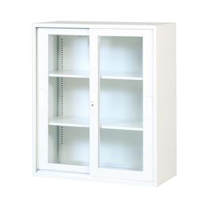 スチール書庫（アクリル扉） ホワイト 組立品【代引不可】