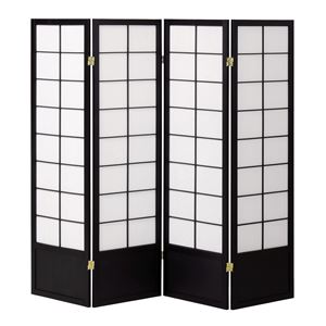 和風衝立/パーテーション 4連 【ブラック】 幅450×奥行20×高さ1500mm×4枚 木製 スチール 不織布 完成品 〔和室 リビング〕【代引不可】