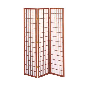 和風衝立/パーテーション 【3連 ブラウン 幅450×奥行20×高さ1800mm×3枚】 木製 スチール 不織布 完成品 〔リビング 和室〕【代引不可】