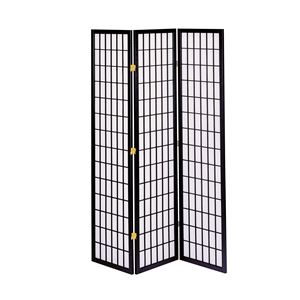 和風衝立/パーテーション 【3連 ブラック 幅450×奥行20×高さ1800mm×3枚】 木製 スチール 不織布 完成品 〔リビング 和室〕【代引不可】