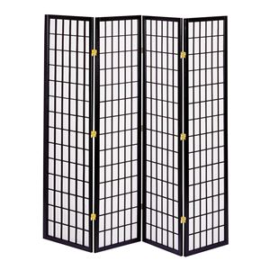 和風衝立/パーテーション 【4連 ブラック 幅450×奥行20×高さ1800mm×4枚】 木製 スチール 不織布 完成品 〔リビング 和室〕【代引不可】