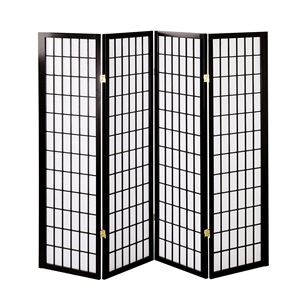 和風衝立/パーテーション 【ブラック 幅450×奥行20×高さ1500mm×4枚】 木製 スチール 不織布 完成品 〔リビング 和室〕【代引不可】