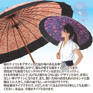 サクラ柄の長傘(晴雨兼用・24本骨)ピンク 商品写真2