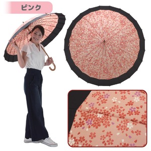 サクラ柄の長傘(晴雨兼用・24本骨)ピンク 商品写真4