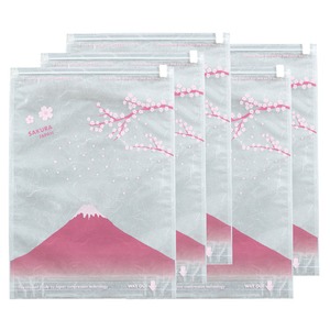 らくらく圧縮袋/旅行グッズ 【5枚セット】 36cm×50cm 和柄 日本製 『SAKURA JAPAN赤富士』 - 拡大画像