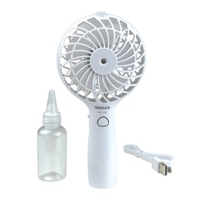 ミスト ポータブルファン/携帯扇風機 【約幅11cm】 USB充電式 充電ケーブル 専用給水ボトル付き 〔お出かけ 仕事〕