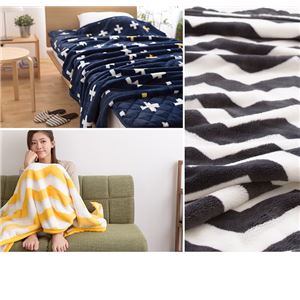 【毛布単品】mofua プレミアムマイクロファイバー毛布plus ジャギー柄 シングル イエロー 商品写真3