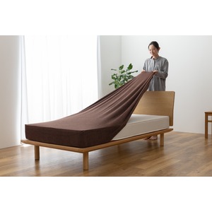 ベッドシーツ 寝具 80〜100×185〜215cm SS〜S ブラウン のびのびタオル地 ピッタリフィット ボックスシーツ ベッドルーム