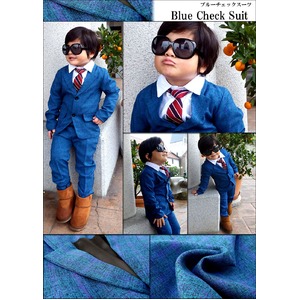 子供 スーツ 男の子 キッズスーツ 3点セット (ブルーチェックスーツ(XL)130) 子供服  商品写真4