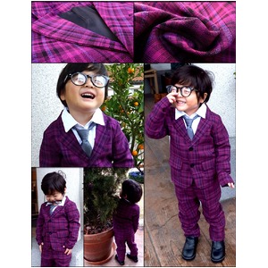 子供 スーツ 男の子 キッズスーツ 3点セット (パープルチェックスーツ(XL)130) 子供服  商品写真5