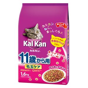 (まとめ）カルカン ドライ 11歳から用 毛玉ケア かつおとチキン味 1.6kg （ペット用品・猫フード)【×6セット】