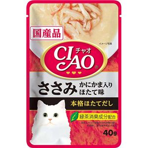 （まとめ）CIAOパウチ ささみ かにかま入り ほたて味 40g (ペット用品・猫フード)【×96セット】