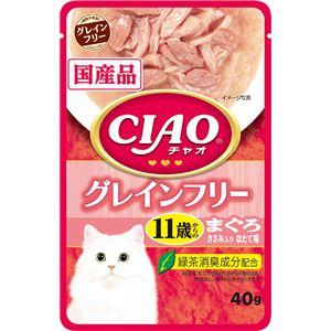 （まとめ）CIAOパウチ グレインフリー 11歳からのまぐろ ささみ入りほたて味 40g (ペット用品・猫フード)【×96セット】
