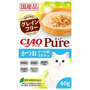 （まとめ）CIAO Pureパウチ かつお かつお節・ささみ入り 60g (ペット用品・猫フード)【×96セット】
