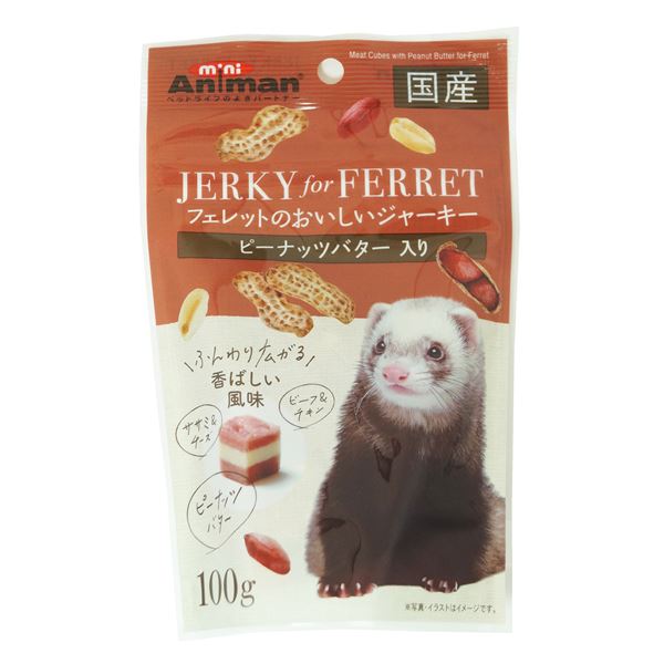 （まとめ）ドギーマンハヤシ フェレットのおいしいジャーキー ピーナッツバター入り 100g 小動物用おやつ 【×10セット】