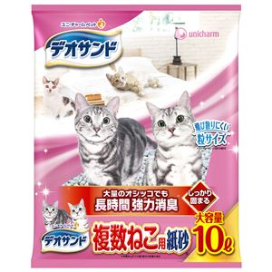 （まとめ）デオサンド 複数ねこ用 紙砂 10L 【×2セット】