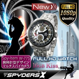 【防犯用】【超小型カメラ】 【小型ビデオカメラ】腕時計 腕時計型 スパイカメラ スパイダーズX （W-775） フルハイビジョン 動体検知 16GB内蔵 - 拡大画像
