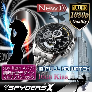【防犯用】【超小型カメラ】【小型ビデオカメラ】腕時計型 スパイカメラ スパイダーズX （W-777） フルハイビジョン 赤外線 16GB内蔵 - 拡大画像