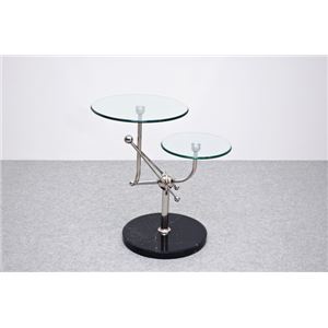 ガラスサイドテーブル 【マース】 丸型 天板2枚付き クロムメッキ/大理石 商品写真2