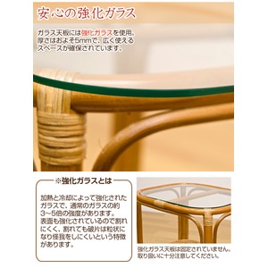 キャスター付きラタンサイドテーブル 木製(天然木)/強化ガラス アジアンティーク ブラウン 商品写真3