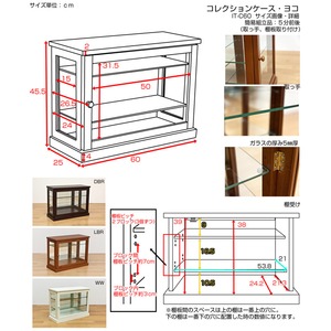 コレクションケース 【ヨコ型】 木製(天然木)/ガラス 幅60cm×奥行26.5cm ライトブラウン 商品写真4