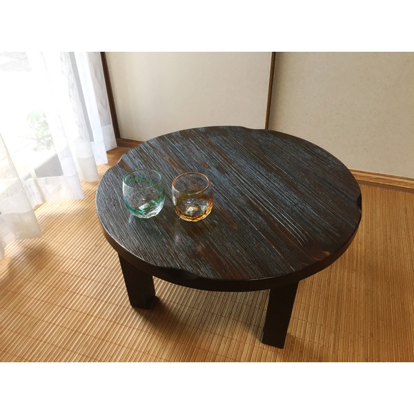 焼杉風ちゃぶ台/折りたたみ円形テーブル 【直径60cm】 木製 天板厚約30mm 木目調 【完成品】