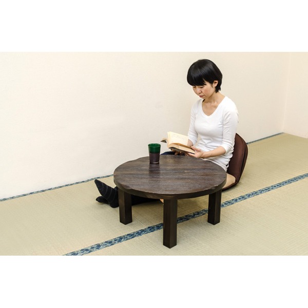 焼杉風ちゃぶ台/折りたたみ円形テーブル 【直径60cm】 木製 天板厚約30mm 木目調 【完成品】