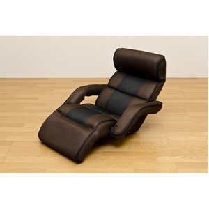 リラックスチェア/座椅子 【ブラウン】 14段階リクライニング メッシュ肘付き  商品写真2