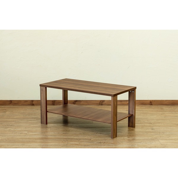 木目調センターテーブル/ローテーブル 【幅100cm×奥行50cm】 ウォールナット 収納棚付き 『KENNY』【代引不可】