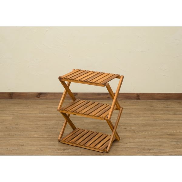 アカシア製 収納ラック/収納棚 【3段】 幅46.5cm 木製 折りたたみ式 高耐久性 防虫効果 【完成品】 〔リビング ダイニング〕