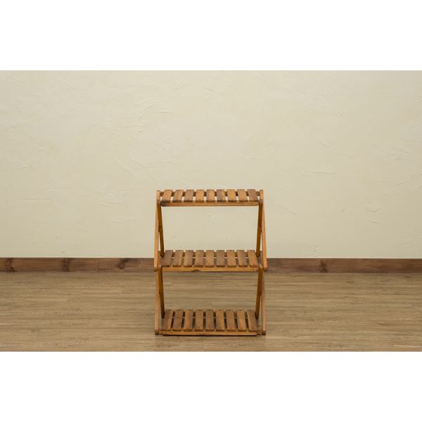 アカシア製 収納ラック/収納棚 【3段】 幅46.5cm 木製 折りたたみ式 高耐久性 防虫効果 【完成品】 〔リビング ダイニング〕