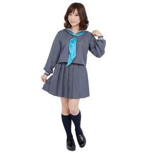 コスプレ衣装/コスチューム 【セーラー服 長袖グレー（スカーフ：水色、赤、白の3色セット）】 『Patymo』