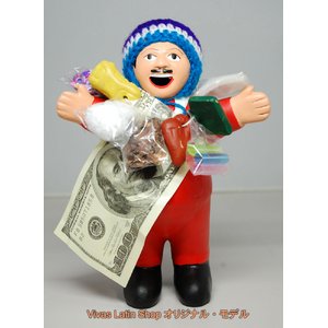 【エケコ人形19cm】 L サイズのエケコ人形・色はレッド(赤) 当店モデル(ペルー直輸入) 商品写真1