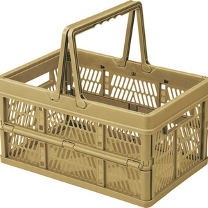 折りたたみ式 バスケット/かご 【ベージュ】 幅38cm 取っ手付き 『スタッチボックス』 〔DIY ショッピング ガーデニング〕