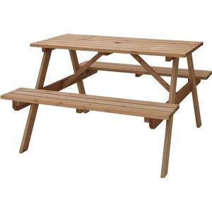 屋外用 テーブル＆ベンチ 【ブラウン】 幅120cm×奥行135cm×高さ75.5cm×座面高45cm 木製 パラソル可 〔レジャー〕 【組立品】