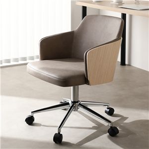 デスクチェア 約幅53.5×奥行59.5×高さ76.5-85.5cm ベージュ ソフトレザー×木目調 昇降式 回転式 キャスター付 パソコンチェア