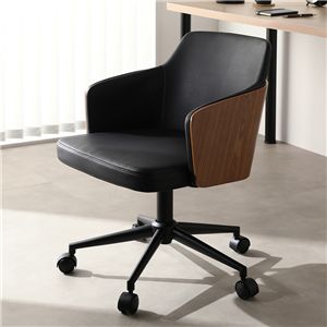 デスクチェア 約幅53.5×奥行59.5×高さ76.5-85.5cm ブラック ソフトレザー×木目調 昇降式 回転式 キャスター付 パソコンチェア