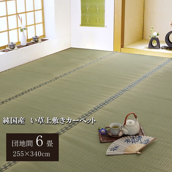 日本製 い草 上敷き/ラグマット 【双目織 団地間6畳 約255×340cm】 抗菌 防臭 調湿機能付き 〔リビング 和室〕【代引不可】